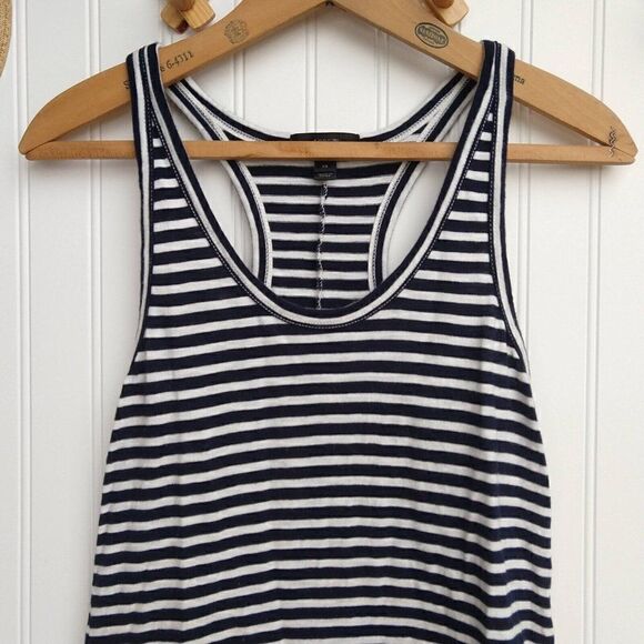 J Crew Racerback Striped Tank Dress Size XS Navy Blue White Slub Knit Sleeveless - Picture 2 of 7